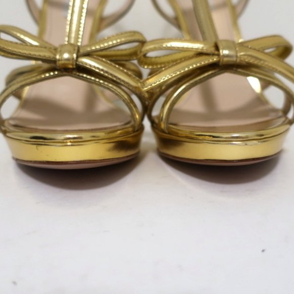 Prada Bow Sandals Gold Metallic Leather Size 39 - Picture 5 of 12